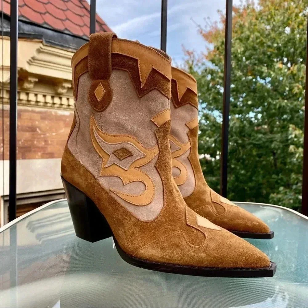 New Free People Toral Western Suede Boots Brown Womens 8 - Picture 3 of 13